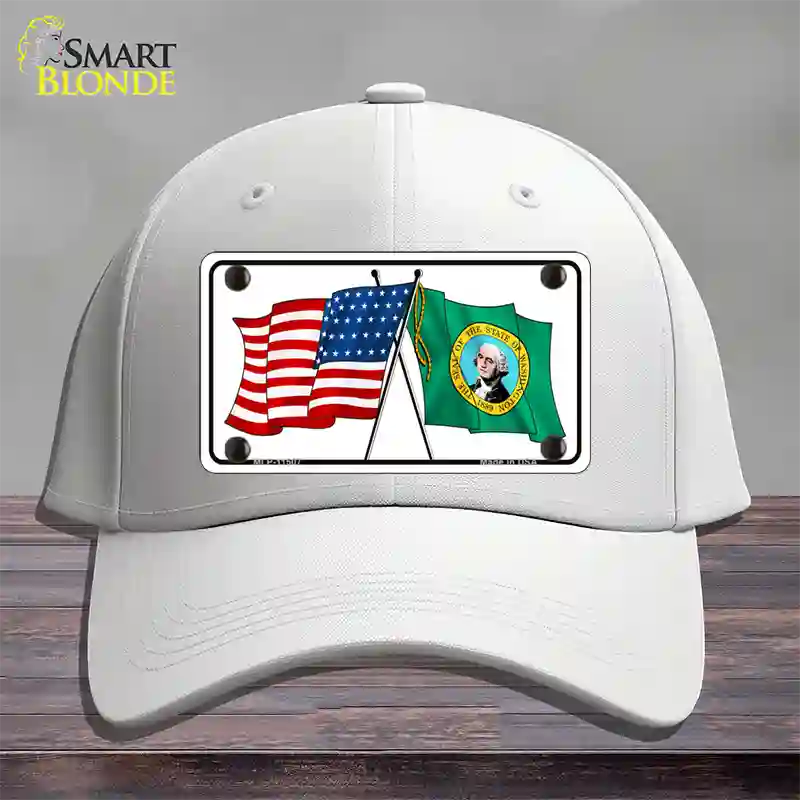 Washington Crossed US Flag Novelty License Plate Hat Cotton / White