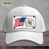 West Virginia Crossed US Flag Novelty License Plate Hat Cotton / White