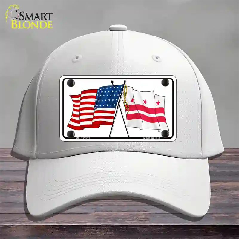 Washington DC Crossed US Flag Novelty License Plate Hat Cotton / White