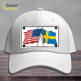 Sweden Crossed US Flag Novelty License Plate Hat Cotton / White