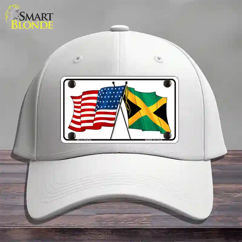 Jamaica Crossed US Flag Novelty License Plate Hat Cotton / White