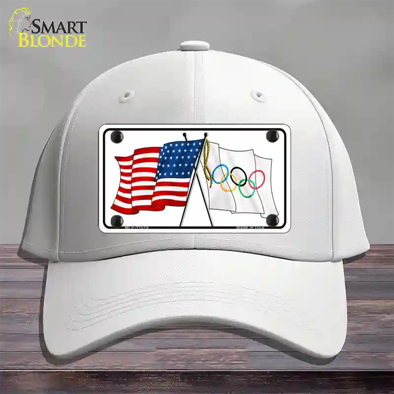 Olympic Crossed US Flag Novelty License Plate Hat Cotton / White