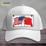 China Crossed US Flag Novelty License Plate Hat Cotton / White