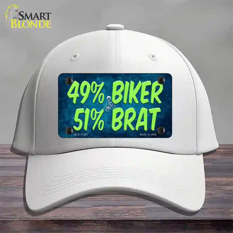 49% Biker 51% Brat Novelty License Plate Hat Cotton / White