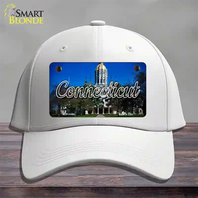 Connecticut Capital Building State Novelty License Plate Hat Cotton / White