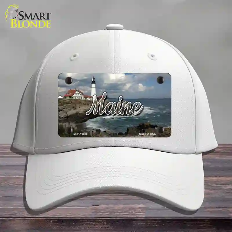 Maine Lighthouse Beach State Novelty License Plate Hat Cotton / White