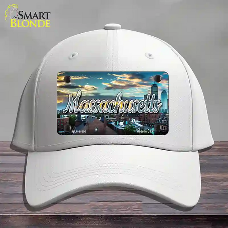 Massachusetts Sunset Skyline State Novelty License Plate Hat Cotton / White