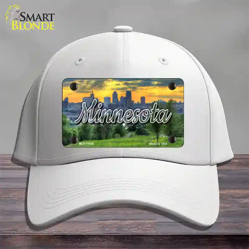 Minnesota City Skyline Sunset State Novelty License Plate Hat Cotton / White