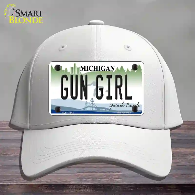 Gun Girl Michigan Novelty License Plate Hat Cotton / White