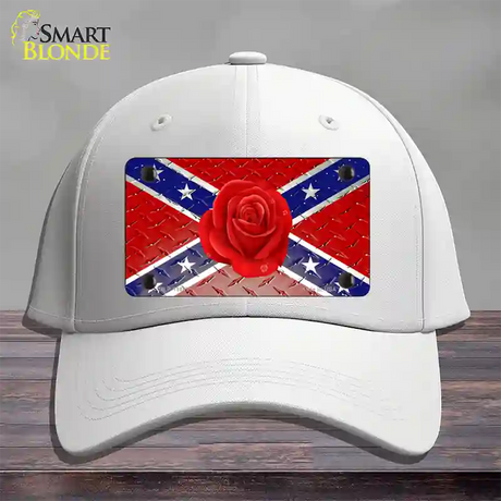 Confederate Flag With Red Rose Novelty License Plate Hat Cotton / White