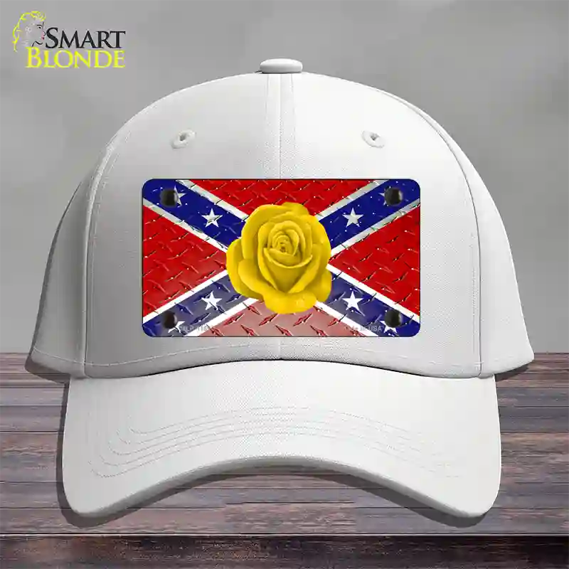 Confederate Flag With Yellow Rose Novelty License Plate Hat Cotton / White