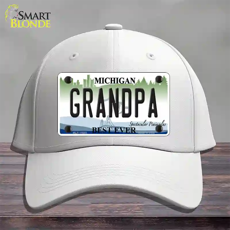 Grandpa Michigan Novelty License Plate Hat Cotton / White