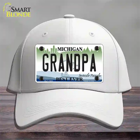 Grandpa Michigan Novelty License Plate Hat Cotton / White