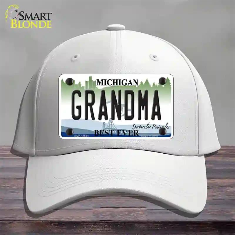 Grandma Michigan Novelty License Plate Hat Cotton / White