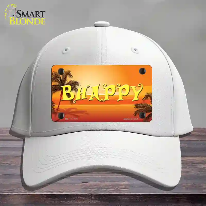 Be Happy Beach Scene Novelty License Plate Hat Cotton / White