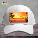 Be Happy Beach Scene Novelty License Plate Hat Cotton / White