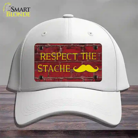 Respect the Stache Novelty License Plate Hat Cotton / White