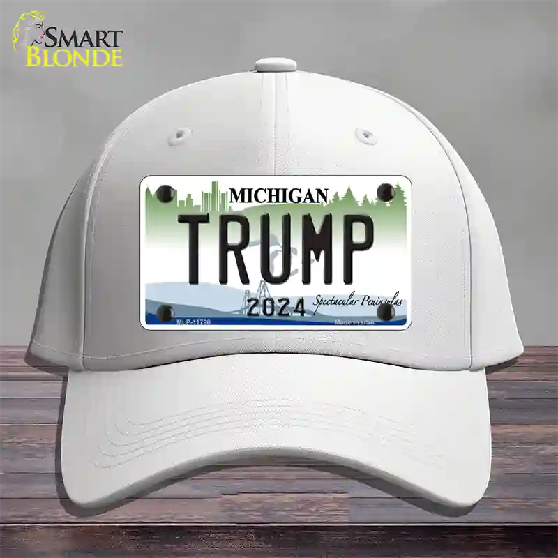 Trump 2024 Michigan Background Novelty License Plate Hat Cotton / White