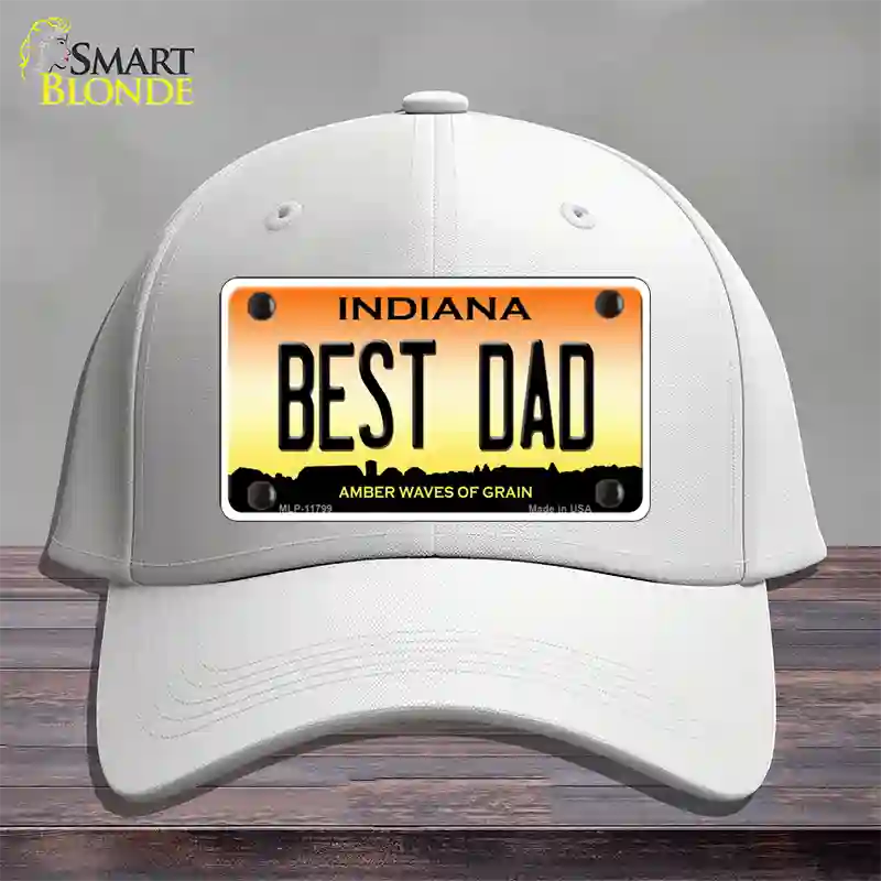 Best Dad Indiana Novelty License Plate Hat Cotton / White