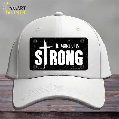 He Makes Us Strong Novelty License Plate Hat Cotton / White