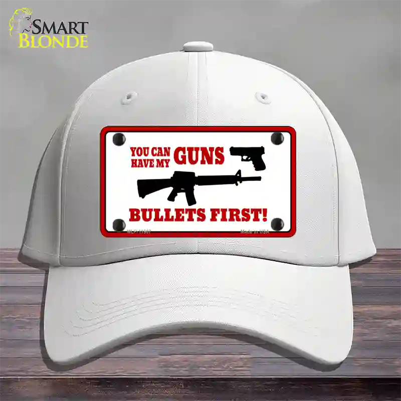 Bullets First Novelty License Plate Hat Cotton / White