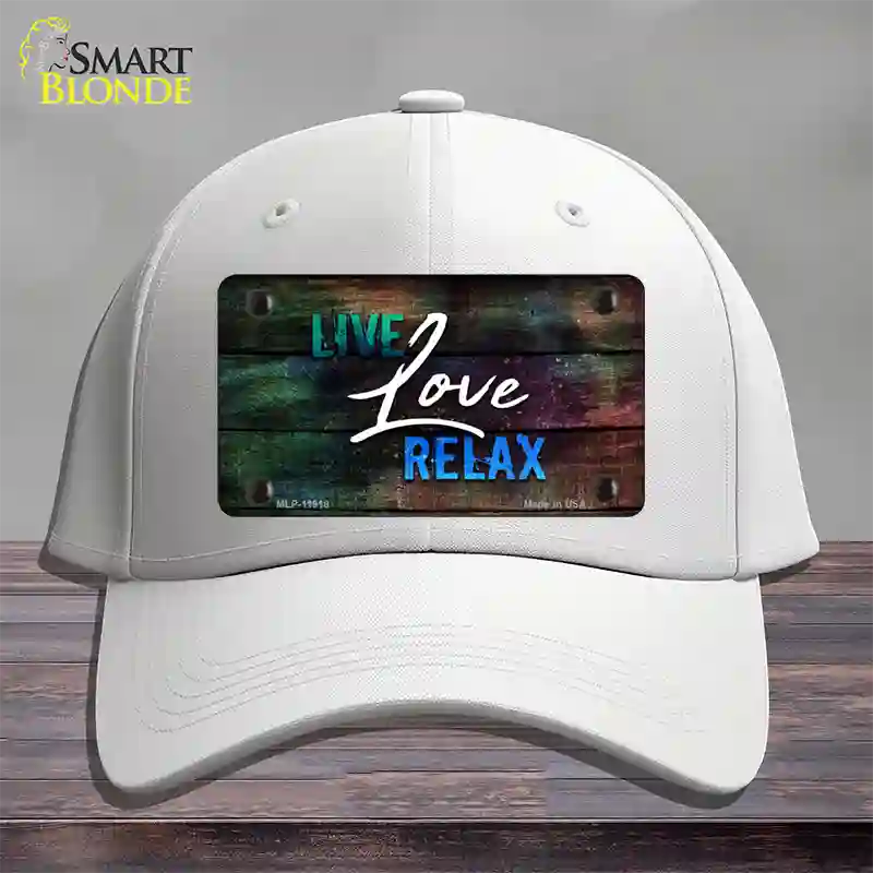 Live Love Relax Novelty License Plate Hat Cotton / White