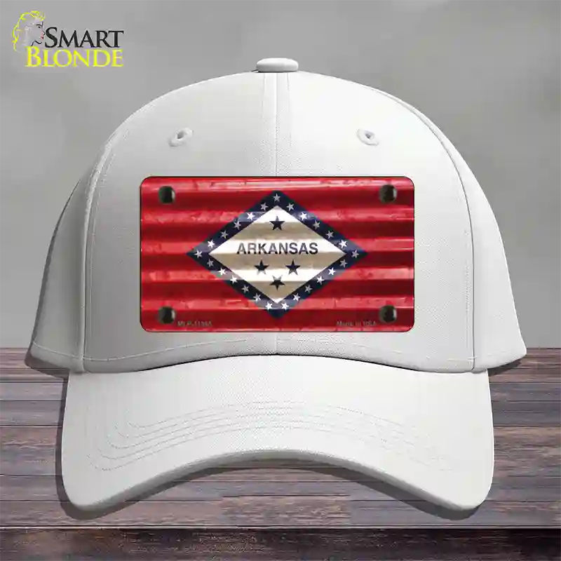 Arkansas Corrugated Flag Novelty License Plate Hat Cotton / White