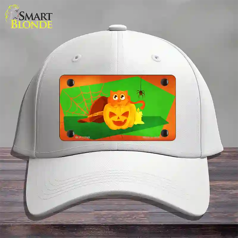 Pumpkin Kitty Novelty License Plate Hat Cotton / White