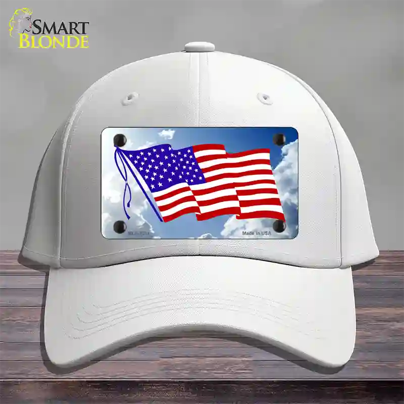 American Flag Cloud Novelty License Plate Hat Cotton / White