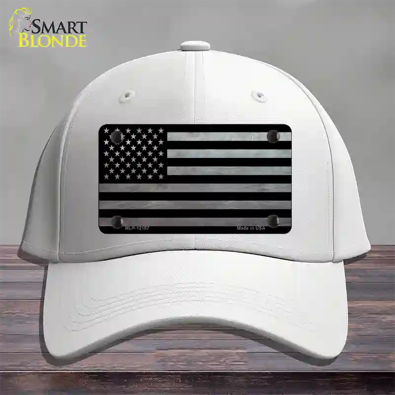 American Flag Black and Gray Novelty License Plate Hat Cotton / White