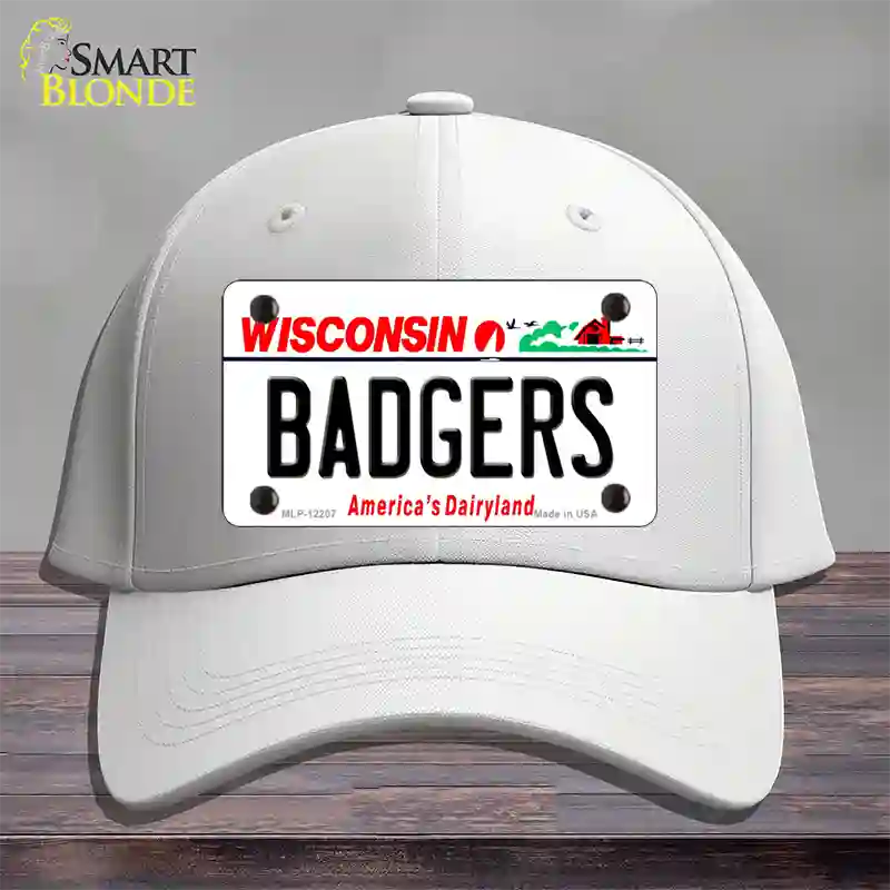 Badgers Wisconsin Novelty License Plate Hat Cotton / White