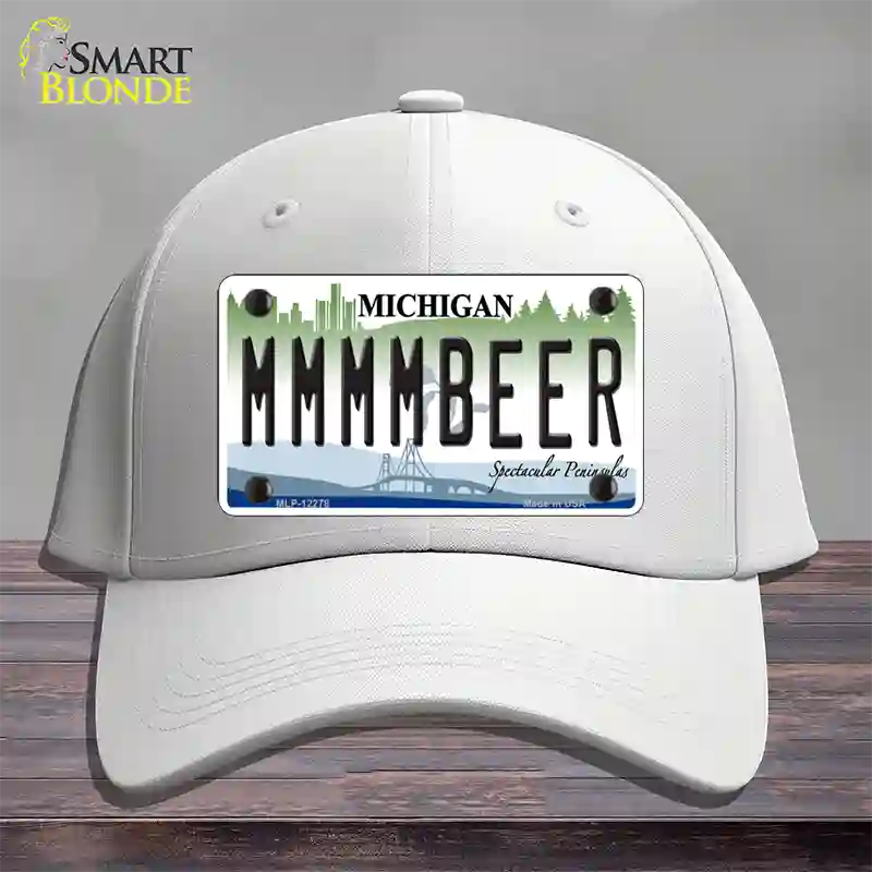 Michigan MMMMBeer Novelty License Plate Hat Cotton / White