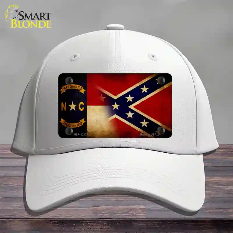 NC | Confederate Flag Novelty License Plate Hat Cotton / White