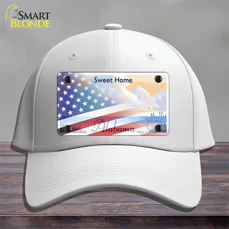 Alabama State Blank Novelty License Plate Hat Cotton / White / Sweet Home Alabama (2215):https | Half American Flag | Yes