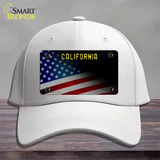 California with American Flag Novelty License Plate Hat Cotton / White