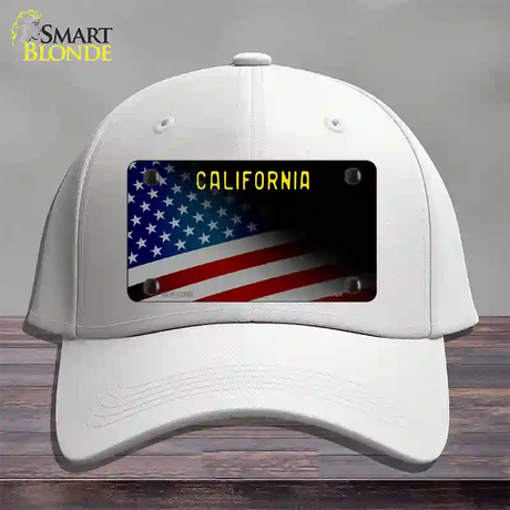 California with American Flag Novelty License Plate Hat Cotton / White