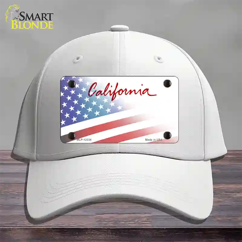 California Plate American Flag Novelty License Plate Hat Cotton / White