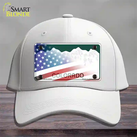 Colorado with American Flag Novelty License Plate Hat Cotton / White