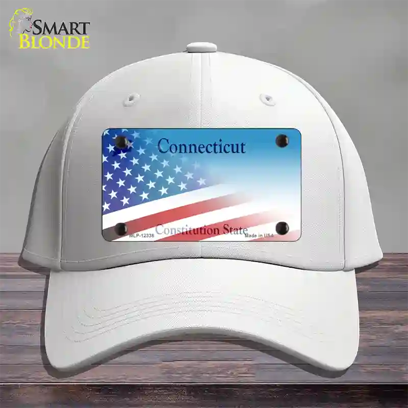 Connecticut with American Flag Novelty License Plate Hat Cotton / White