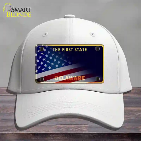 Delaware with American Flag Novelty License Plate Hat Cotton / White