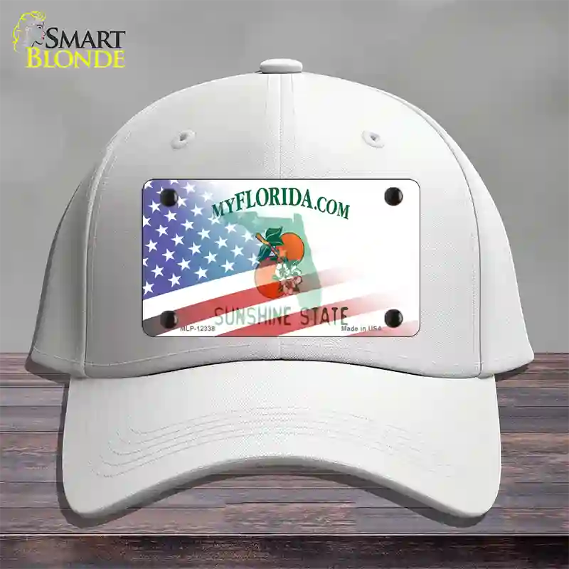 Florida with American Flag Novelty License Plate Hat Cotton / White