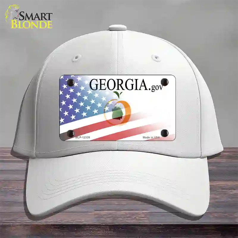 Georgia with American Flag Novelty License Plate Hat Cotton / White