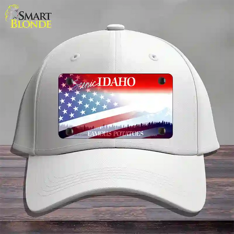 Idaho with American Flag Novelty License Plate Hat Cotton / White