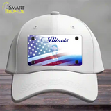 Illinois with American Flag Novelty License Plate Hat Cotton / White