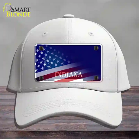 Indiana with American Flag Novelty License Plate Hat Cotton / White