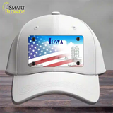 Iowa with American Flag Novelty License Plate Hat Cotton / White