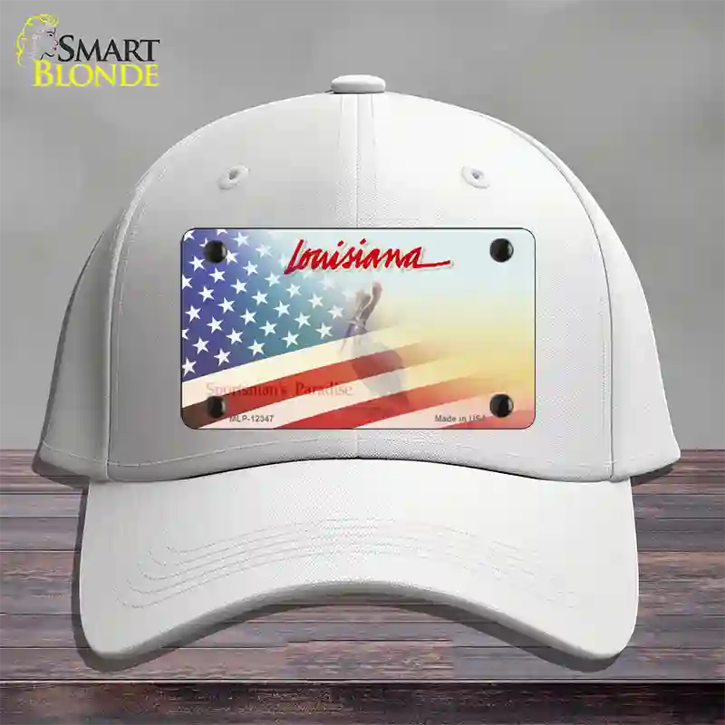 Louisiana with American Flag Novelty License Plate Hat Cotton / White