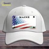 Maine with American Flag Novelty License Plate Hat Cotton / White