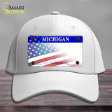 Michigan with American Flag Novelty License Plate Hat Cotton / White