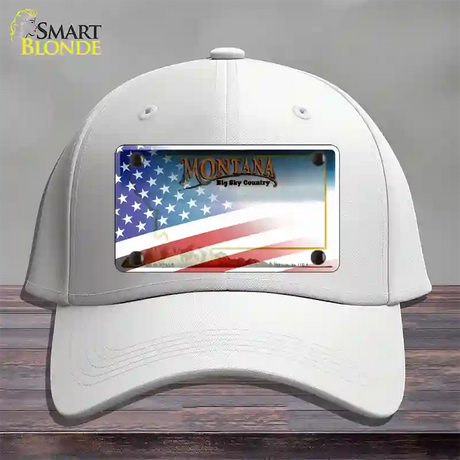 Montana with American Flag Novelty License Plate Hat Cotton / White